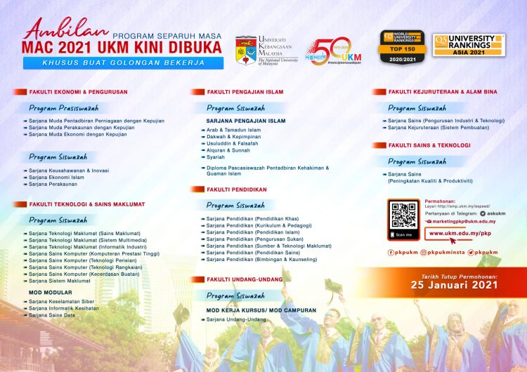 Tawaran Program Ijazah Sarjana Muda & Sarjana Separuh Masa UKM Ambilan Mac 2020 Kini Dibuka