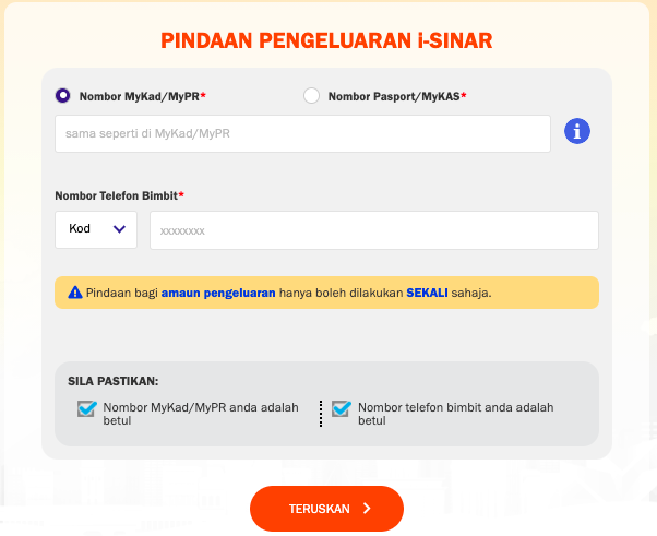 Cara Tukar Amaun Pengeluaran i-Sinar Dengan Mudah Secara Online