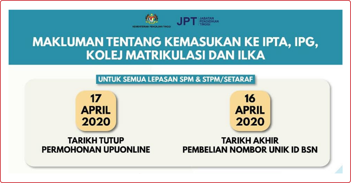 Tempoh Permohonan UPU Online