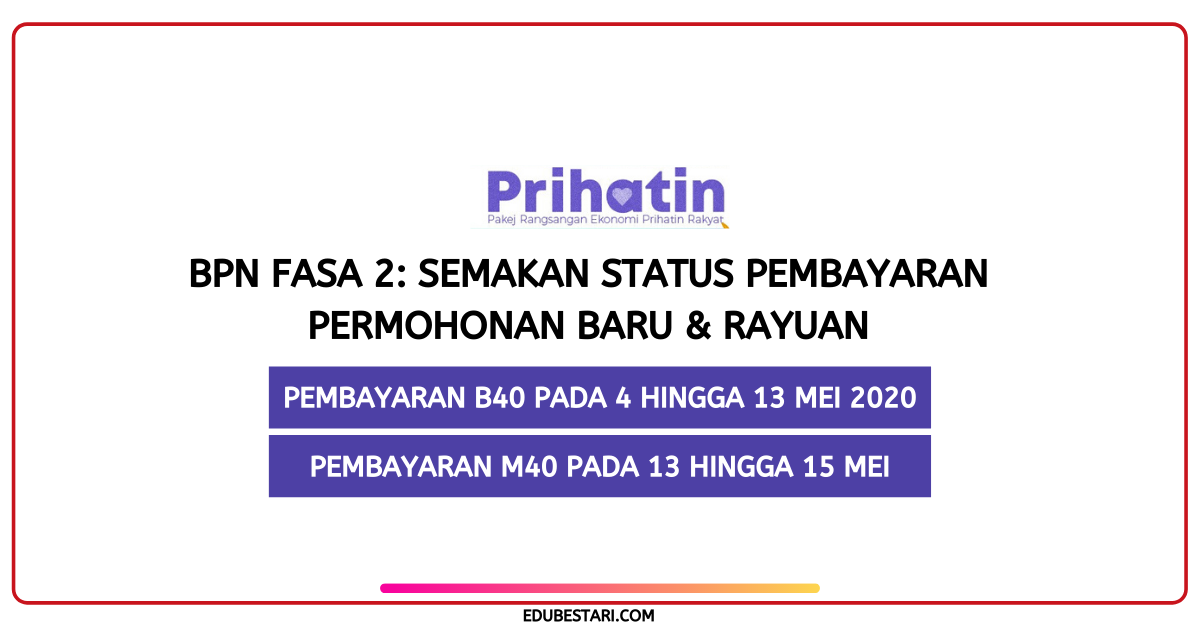 BPN Fasa 2: Semakan Status Pembayaran Permohonan Baru & Rayuan Di Buka