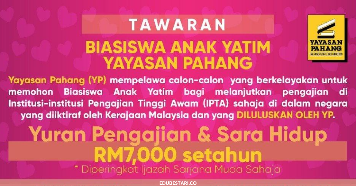 Tawaran Biasiswa Anak Yatim YP RM7,000 Setahun Untuk Melanjutkan Pengajian Ke IPT