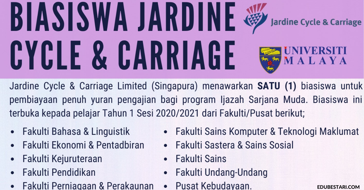 Permohonan Biasiswa Jardine Cycle & Carriage Buat Pelajar Universiti Malaya