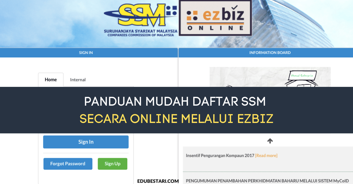 Panduan Mudah Daftar SSM Secara Online Melalui ezBiz SSM