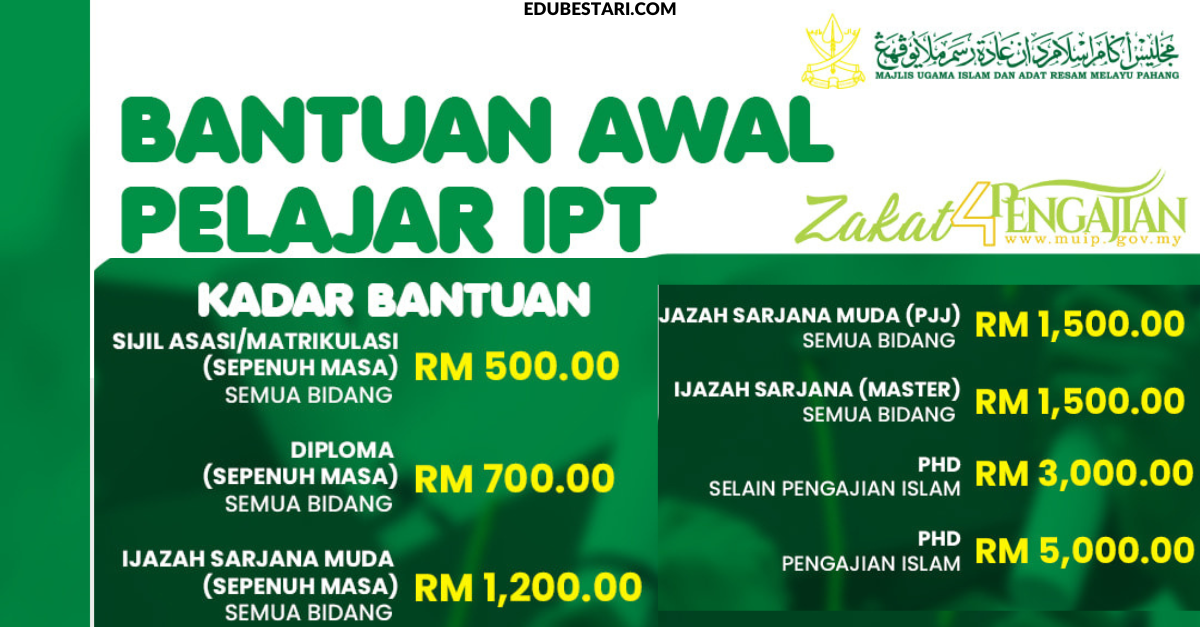 Mohon Bantuan Awal Pelajar IPT & Terima Zakat Pengajian MUIP Sehingga RM5,000